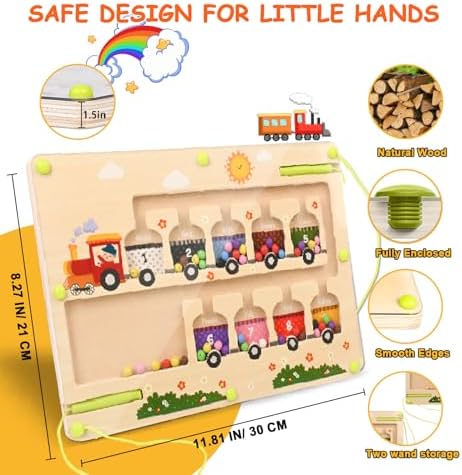 Magnetic Wooden Color and Number Maze Puzzle Board for Toddlers 3 Plus Years Old - Image 5