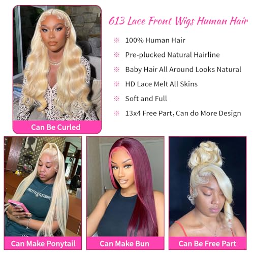 613 Lace Front Wig Human Hair 13ร4 Blonde Lace Front Wigs Human Hair 180% Density Straight Lace Frontal Wig Human Hair Pre Plucked With Baby Hair HD Lace Front Wigs Human Hair 26Inch - Image 4