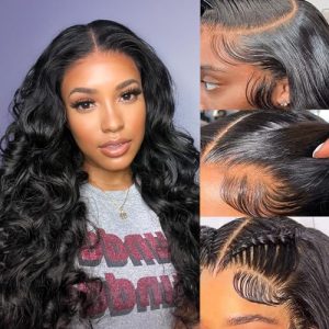 Body Wave Lace Front Wigs Human Hair 13x4 HD Lace Front Wigs Human Hair 180% Density Wigs For Women Lace Frontal Glueless Wigs Human Hair Pre Plucked With Baby Hair 24inch