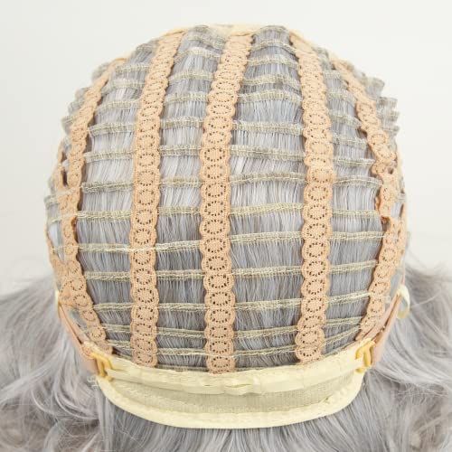 RENERSHOW Mixed Grey Short Wavy Wigs for White Women Medium Length Gray Curly Wig Heat Synthetic Natural Looking Wig - Image 7