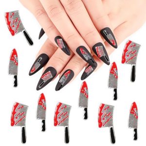 12 Piece 3D Alloy Red Silver Knife Blood Halloween Nail Charms Accessories