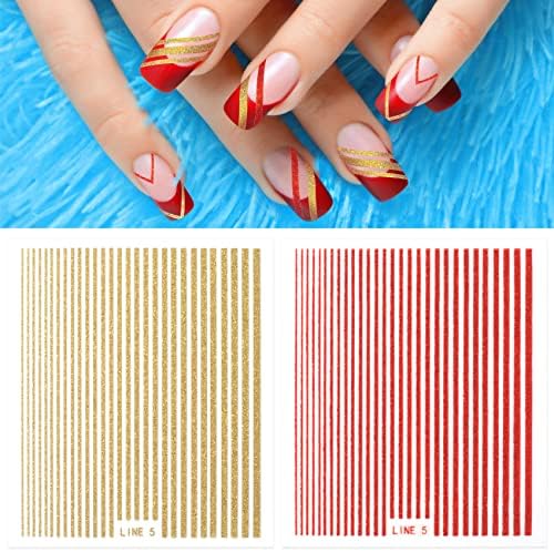 10 Sheets 3D Glitter Lines Nail Stickers Holographic Nails Art Stickers Colorful Metal Stripe Nail Decals Self Adhesive Geometric for Women Girls French Tip Manicure DIY Supplies - Image 5