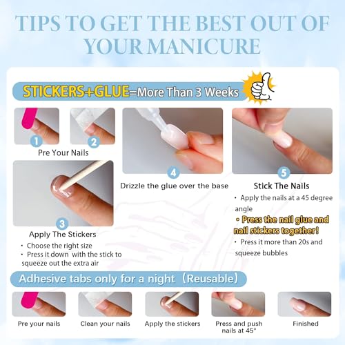 Gradient Pink Glitter Press on Nails Short Medium Square,Xcreando Pink Fake Nails Glue on,Artificial Nails Medium Length Coffin,T-shape Acrylic Nails False Nails for Women in 24PCS - Image 8