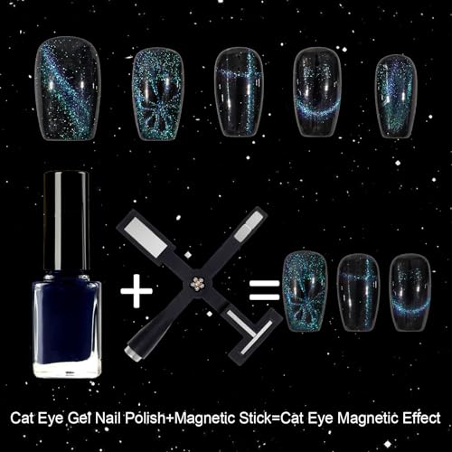 5 in 1 Cat Eye Magnet for Nails, 2Pcs Multifunctional Cat Eye Gel Nail Polish Magnet, Upgraded Strong Magnetism Cross Nail Magnets for 3D Nail Art Design DIY Home Salon Manicure (Black) - Image 2