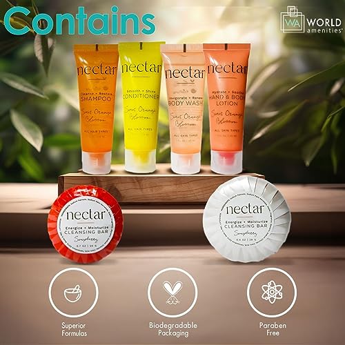 Nectar Mini Travel Size Toiletries Bathroom Kit | Sweet Orange Blossom| Shampoo, Conditioner, Body Wash, Lotion, Two Round Cleansing Bars and Body Bar - Image 4