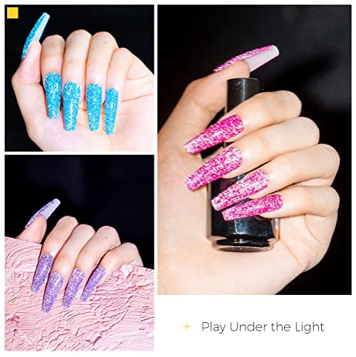 BURANO Reflective Glitter Gel Polish, 12 Colors Holographic Nail Polish Glitter Gel Nails, Soak Off UV Gel Nail Kit with Cuticle Oil Gift UV Lamp Required - Image 2