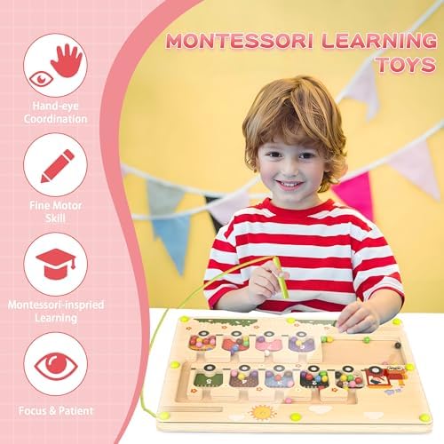 Magnetic Wooden Color and Number Maze Puzzle Board for Toddlers 3 Plus Years Old - Image 7