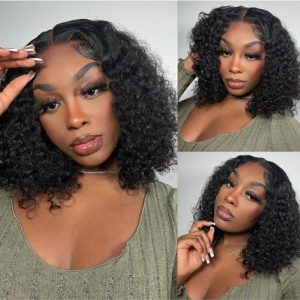 5x5 Deep Wave Closure Wig Human Hair BOB Wig HD Lace Wigs for Black Women Human Hair Glueless Wigs Human Hair Pre Plucked Deep Wave BOB Wig Human Hair 180 Density Human Hair Wigs Curly 12 Inch