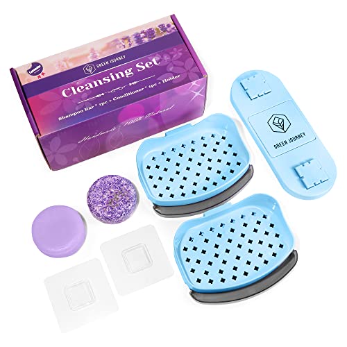 Shampoo and Conditioner Bar Set with Bar Holder, Natural Ingredients, Sulfate-Free, Travel Size, Biodegradable Packaging, Easy-Install and Drainage - Image 2
