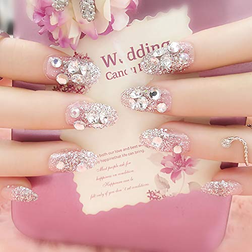 MISUD 24pc Oval Light Pink Glitter 3D Design Press on Nails for Weddings - Image 3