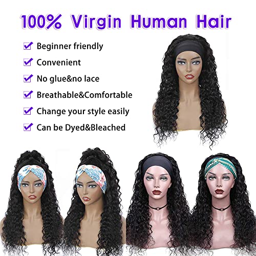 FASHION PLUS Human Hair Wig Water Wave,Headband Wig Non Lace Front Wigs For Black Women Wet and Wavy Headband Human Hair Wigs Brazilian Virgin Hair Glueless Machine Made Wigs 150% Density 24 Inch - Image 2