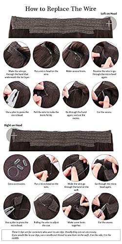 Sassina 14 Inch Transparent Wire Hair Extensions Human Hair with Invisible Miracle Wire Auburn Color #30 90 Gram, 100 Remy Human Hair - Image 8