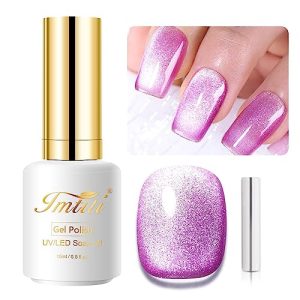 Imtiti 0.5 fl oz Medium Orchid Pink Holographic Gel Nail Polish with Magnetic Stick