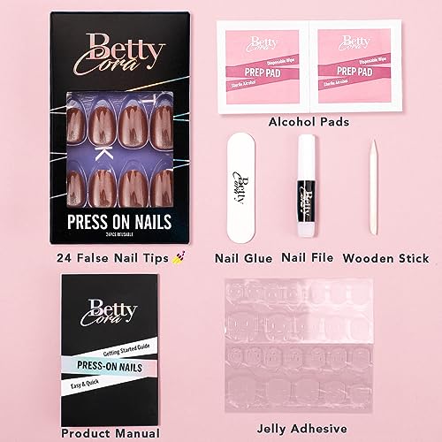 Short Almond Cat Eye Press-On Nails Kit 24 Tips Medium Size Glue File Prep Pad Included - Image 2