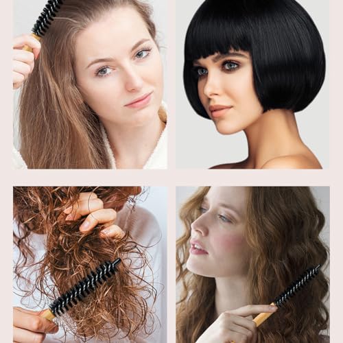 4-Piece Mini Round Hair Brush Set with Wooden Handle and Nylon Bristles for Curly Hair - Image 3