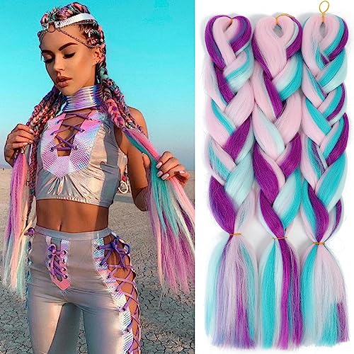 Liang Dian 24 Inch Jumbo Braiding Hair Extensions 3pcs Fiber Mix 4 Tones