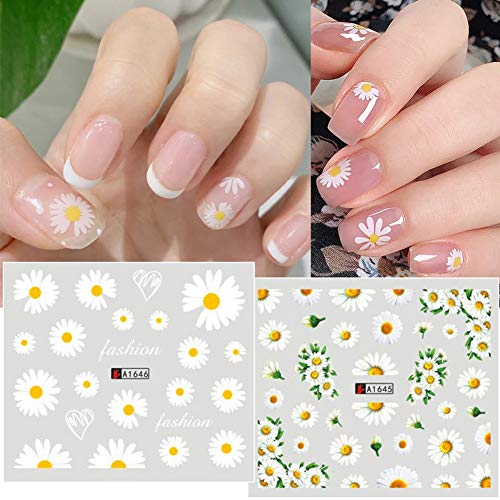 Daisy Nail Water Stickers Decals Sunflower Nail Art Sticker Foil Transfer Summer Nail Art Decorations Watermark Small Daisies Flower Designs Stickers Nail Tattoo Manicure Tips Decoration 12PCS - Image 2