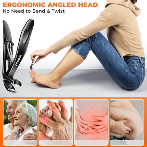 Toenail Clippers for Thick Nails for Seniors, Angled Head Large Toe Nail Clippers with Catcher,Heavy Duty Fingernail Clippers with Wide Opening Nail Cutter Men & Women, Black - Image 2