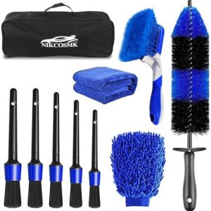 NIKCOSMK 10Pcs Wheel & Tire Brush, Car Wheel Brush, 17inch Long Soft Wheel Rim Cleaner Brush, 5 Car Detailing Brushes, Car Wheel Rim Cleaner Brush Set, Car Detailing Cleaning Wash Brush Supplies Kit