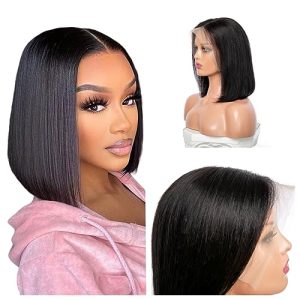Bob Wig Human Hair 13x4 HD Lace Front Wigs for Black Women Frontal Bob Wigs Brazilian Virgin human Hair 180% Density Pre Plucked Straight Short Bob Human Hair (10 Inch, Natural)