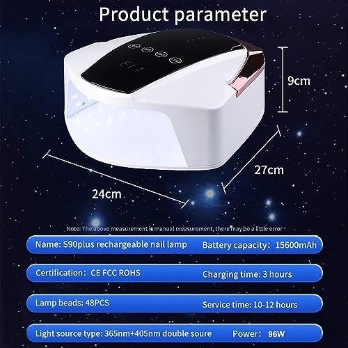 UV LED Nail Lamp 96W Rechargeable,Cordless Professional Nail Dryer Gel Nail Polish Curing Lamp, 4 Timer Setting LCD Display Auto Sensor Nail Lights,Nail Art Manicure Tools for Home and Salon - Image 7