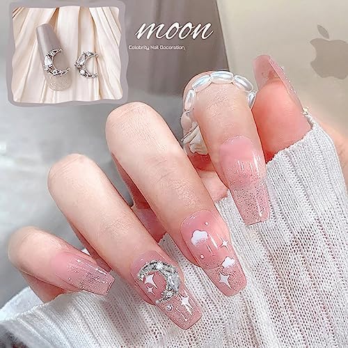 12 Piece 3D Alloy Moon Nail Charms Set with Gold Silver Rhinestones for Nail Art - Image 4