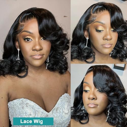 Short Bob Wig Body Wave 13x6 HD Transparent Lace Frontal Human Hair Wig For Women Pre Plucked With Baby Hair Side Part Brazilian Remy Hair Short Wigs Bleached Knots Natural Color 150% Density 16Inch - Image 6
