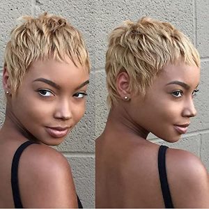 Usexy 27 Color Pixie Cut Wig Short Human Hair Wigs for Black Women Non Lace Front Wig Human Hair Wig with Bangs Full Machine Wigs 150% Density Brazilian Pixie Cut Wig Human Hair 27 Color