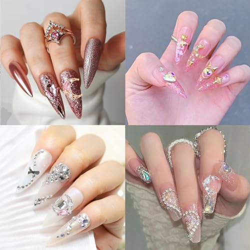 12 Piece 3D Alloy Moon Nail Charms Set with Gold Silver Rhinestones for Nail Art - Image 3