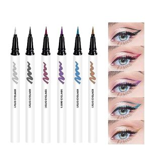 MAEPEOR Glitter Liquid Eyeliner 6 Colors Metallic Satin Finish Shimmer Liquid Eyeliner Waterproof & Smudgeproof Sparkling Makeup Eyeliner for Daily Wear (03 Red)
