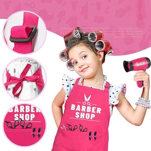 Pretend Play Make Up | Kids Makeup Vanity Set | Hair Salon Girls Toys | Styling Toy Set for Girls with Realistic Blow Dryer, Hair Straightener Barber Apron Sunglass Clip - Image 6