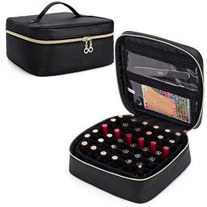 CURMIO Black Portable Nail Polish Organizer Case for 36 Bottles Travel Storage Bag
