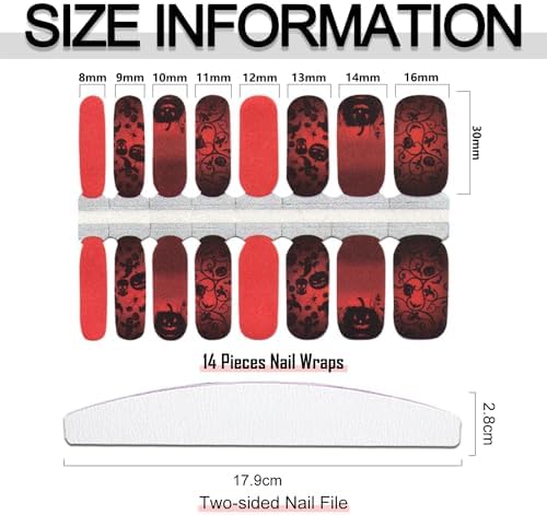 WOKOTO Halloween Nail Polish Stickers Full Wraps 5 Sheets for Short Nails with File - Image 5