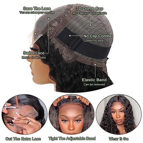 Water Wave Lace Front Wigs Human Hair Wigs for Black Women 5x5 HD Glueless Lace Closure Wigs Human Hair Pre Plucked with Baby Hair Wet and Wavy Wigs Human Hair 220% Density Natural Color 26inch - Image 2