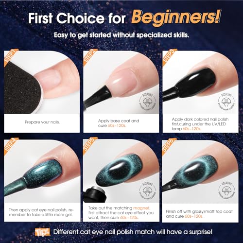 ROSALIND Cat Eye Christmas Gel Nail Polish Set, 20 Mini Colors Glitter Purple Shiny Gray Blue Magnetic Effect Sparkle Winter Gel Polish Gifts for Women, Need Uv Lamp - Image 7