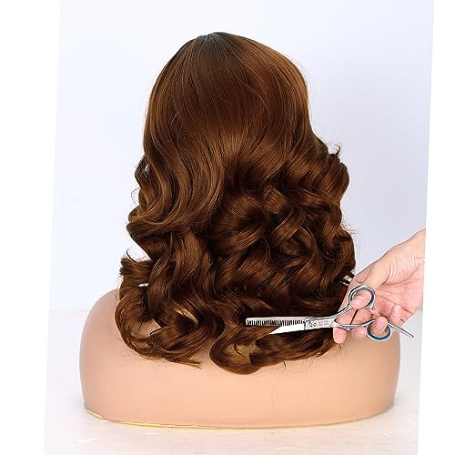 WIGER Short Wavy Wigs for Women Ombre Brown Loose Wave Bob Hair Wig 14 Inch Side Part Shoulder Length Glueless Lace Part Hair Synthetic Curly Wig for Daily or Party (1B/30) - Image 8