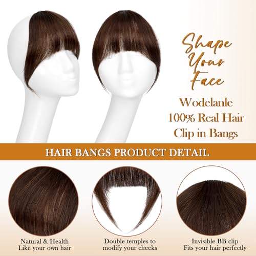 Bangs Hair Clip in Bangs-100% Human Hair Clip On Bangs Dark Brown Clip in Bangs Real Human Hair Fake Bangs Hair Clip In Hair Extenisons With Temples Hairpieces For Women - Image 3
