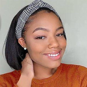 Bob Human Hair Headband Wigs Straight Headband Wigs For Black Women Short Bob Human Hair Wigs Color 1B Natural Black None Front Lace 150% Density Brazilian Human Hair Headband Wig (12")