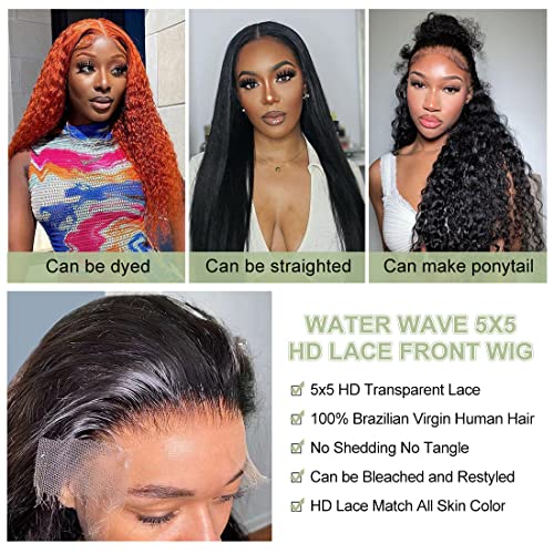 Water Wave Lace Front Wigs Human Hair Wigs for Black Women 5x5 HD Glueless Lace Closure Wigs Human Hair Pre Plucked with Baby Hair Wet and Wavy Wigs Human Hair 220% Density Natural Color 26inch - Image 4
