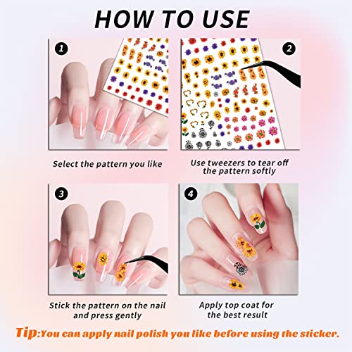 18 Sheets Nail Art Stickers for Women Girls Kids, Panda Lips Sunflower Love Heart Fruit Self-Adhesive Nail Stickers for Nail Art Decoration with Tweezers and Sticks - Image 5