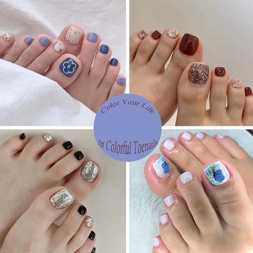 360Pcs Short Press on Toenails Square, Full Cover Colored Fake Toe Nails Glossy False Toenail Press ons Acrylic Glue on Toenails for Women Girls Artificial Toes - Image 5