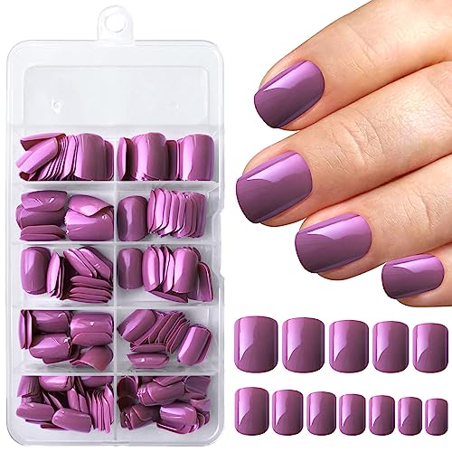 240pcs Short Press on Nails Grape Full Cover Short Square Fake Nails Glossy Acrylic Artificial False Nail Tips with 5 Sheets Adhesive Glue Tabs for Women and Girls - Image 3