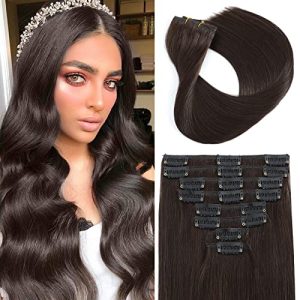 Clip in Hair Extensions Real Human Hair 70g Double Weft Handmade Straight Hair 8pcs with 18Clips 20Inch,#2 Dark Brown 100% Human Hair Extensions Brazilian Remy Human Hair Clip in Hair Extensions