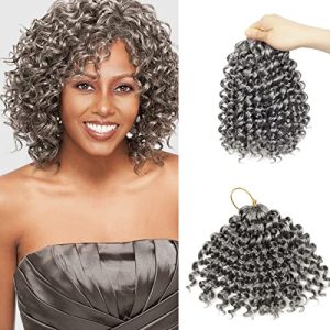 QUEENTAS 6Packs 8 inch Gogo Curl Crochet Hair for Women Jamaican Bounce Crochet Hair Passion Twist Water Wave Wand Curl Crochet Hair Curly Crochet Braiding Hair Extensions 72 Roots (8inch,#Grey)