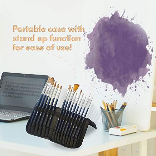 15 Piece Professional Paint Brush Set with Organizing Case for Watercolor, Acrylic, Gouache, Oil - Image 5