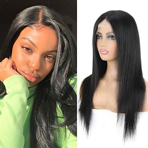 13x6 T Part Transparent Lace Front Wigs Human Hair Peruvian Straight Virgin Human Hair Wigs for Black Women Pre Plucked Natural Hairline with Baby Hair 150% Density Natural Color 16 Inch