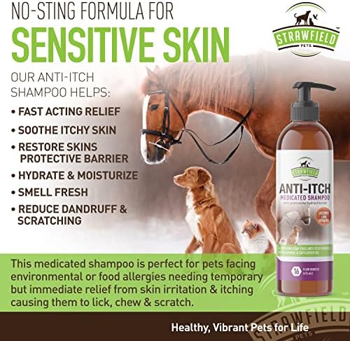 Strawfield Pets' Anti-Itch Hypoallergenic Medicated Dog Shampoo + Pramoxine for Dogs Cats & Horses for Allergies & Dry Itchy Sensitive Skin Relief 16 Fl. Oz / 474 ml - Image 7