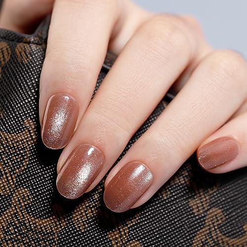 Short Almond Cat Eye Press-On Nails Kit 24 Tips Medium Size Glue File Prep Pad Included - Image 7