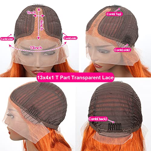 Ombre Orange Ginger Colored Wigs Body Wave 13x6X1 T Parting Lace Front Wig Pre Plucked Human Hair Wigs 150% Indian Remy(22inch) - Image 6