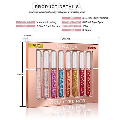 8pcs Liquid Glitter Eyeliner Set, 8 colors Shimmer Sparkling Silver Metallic Colorful Eyeliner Kit, Long Lasting Waterproof Shimmer Sparkling Eyeshadow - Image 6